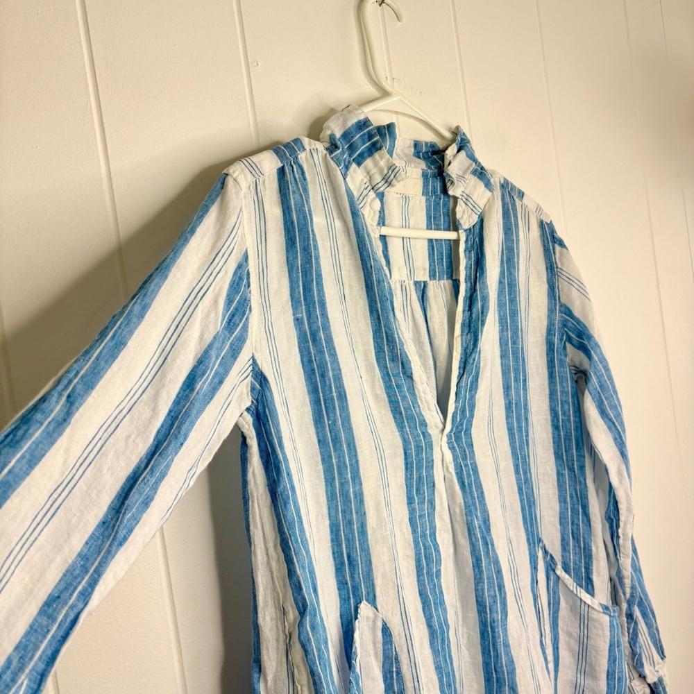CP Shades Linen Tunic Dress Size XS White/Blue Stripes Classic Fall Staple Piece - Picture 3 of 7